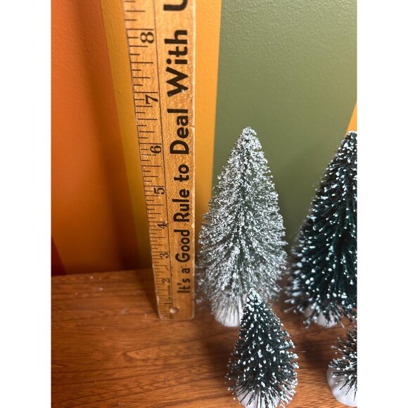 Flocked mini bottle brush Christmas trees house village - set of 12 - Picture 2 of 6